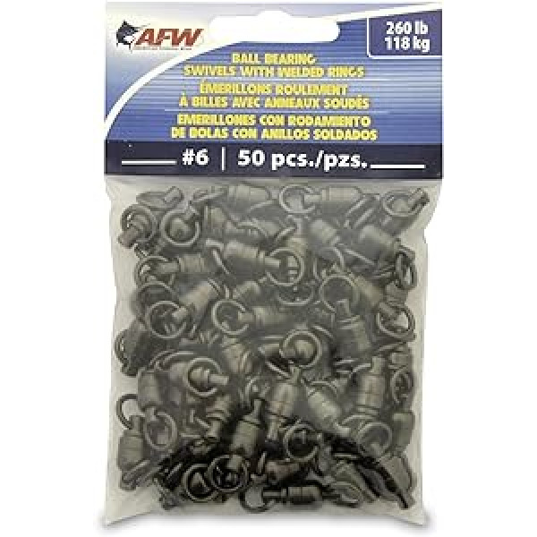 American Fishing Wire Black Ball Bearing Swivels (50 Pieces), Size 6, 260 Pound Test