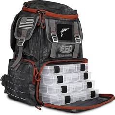 EGO Kryptek Tackle Box, makšķerēšanas mugursoma ar 4 piederumu nodalījumiem, ūdeni atgrūdošs PVC, vairākas uzglabāšanas kabatas, instrumentu soma, G-āķa aizdares sistēma