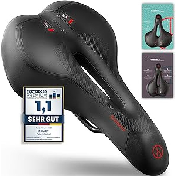 Impact® ComfortFit - Ergonomisks velosipēda sēdeklis ar mīkstiem gēla ieliktņiem un atmiņas putām, pateicoties dinamiskai pneimatiskajai balstiekārtai - inovatīvi velosipēdu sēdekļi vīriešiem ērti - velosipēdu sēdekļi sievietēm