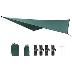 FOLOSAFENAR Camping Tent Awning, Floor Mat, 210T Polyester Fabric, Waterproof Aluminium Tent Peg, Black Steel, Perforated Ring, Hammock Awning for Outdoor Use (Dark Green)