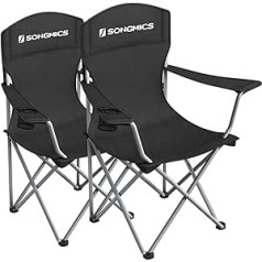 SONGMICS Set of 2 Folding Chairs, Camping Chairs, Comfortable Heavy Duty Structure, Max. Load 150 kg, with Drink Holder, Outdoor Chair