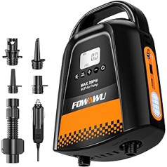 FOWAWU 20PSI elektrisks Sup Pump ar 9 x 2000 mAh akumulatoru, 12 V līdzstrāvas aktīvās dzesēšanas sistēmu, inteliģentu divpakāpju piepūšanu, automātisku piepūšanu un iztukšošanu stāvošam airēšanas dēlim, piepūšamā laiva,