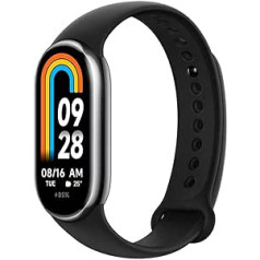 Xiaomi Mi Smart Band 8 darbības rokassprādze, AMOLED displejs, sirdsdarbības monitors, 190 mAh, 150+ sporta režīmi, akumulatora darbības laiks līdz 16 dienām, melns