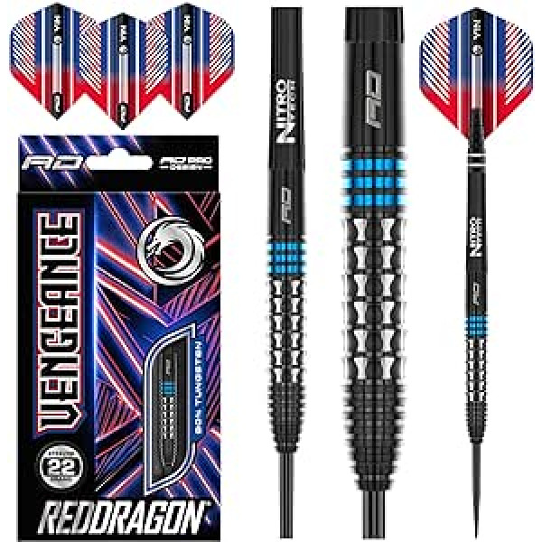 RED DRAGON Vengeance Series Premium Tungsten Steeltip šautriņu komplekts ar lidojumiem un kātiem