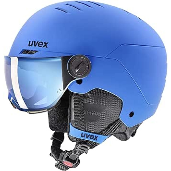 uvex Rocket Jr Visor, slēpošanas ķivere bērniem ar vizieri, individuāla izmēra regulēšana, zils matēts, 54-58 cm