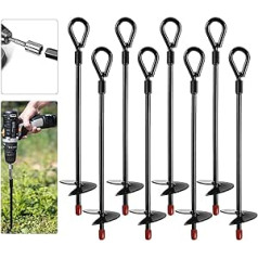 Yemetey Ground anchor, 38 cm, steel ground anchor, for screwing in ground anchors, ideal for garden, camping, trampoline and tents, pack of 8