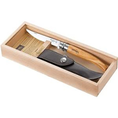 Opinel Messer N°10, Slim-Line, rostfrei, Olive, mit Etui, in Holzgeschenkbox, Taschenmesser mit Edelstahl Klinge, scharfes Klappmesser & Outdoor-messer für Camping, Wandern oder Jagd