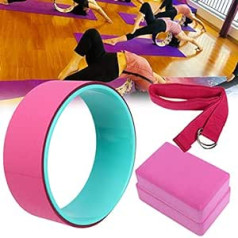 4 Piece Yoga Wheel Set, Yoga Block Yoga Stretch Belt Strap Yoga Block Pain Stretching Fitness Set Perfect Accessories for Stretching, Improving Backbends, Balance, Stretching, Relaxing