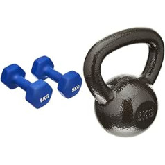 Amazon Basics — čuguna kettlebell, 10 kg un neoprēna hanteles, zilas, (2 komplektā), 2 x 5 kg