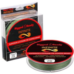 Rigged and Ready Infinite Braided Fishing Line 22lb-10kg 8 Strands PE Coated Line 200m Low Diameter No Stretch River Lake Sea Fishing Ready