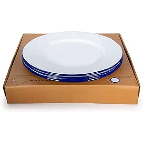 Golden Rabbit Glampware Blue Rimmed Plates, White, Set of 4