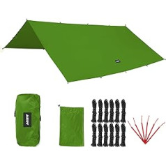 MIER Camping Tent Tarpaulin Hammock Rain Fly Waterproof Tent Footprint Shelter, Outdoor Picnic Mat Hiking Canopy Backpacking Awning Pegs and Guy Ropes Included, Green, XL