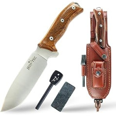 JEO-TEC Nº7 Outdoor Camping Belt Knife Hunting Knife Survival Bushcraft Knife - German Steel Böhler N690C - Leather Sheath + Fire Steel + Knife Sharpener