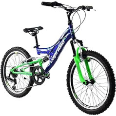 breluxx® 20 collu bērnu kalnu velosipēds ar pilnu balstiekārtu CTX200, zili zaļa, 6 ātrumu Shimano, 2022. gada modelis