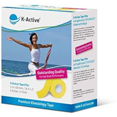 K-Active Kinesiology Tape Elite dzeltena, ūdeni atgrūdoša un hipoalerģiska, 50 mm x 5 m, kaste ar 6