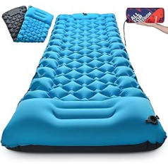 AKSOUL Sleeping Mat Camping Self-Inflating Outdoor: 8-10 cm Thickened Ultralight Air Mattress Inflatable Thick Foldable Mattress Self-Inflating with Cushion (Sky Blue, Navy Blue)