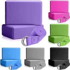 12 Pack Yoga Blocks and Strap Set Includes 12 Pieces 9 x 6 x 3 Inch EVA Foam Yoga Building Blocks and 6 Pieces High Density Yoga Straps for Yoga, Pilates, Fitness, Meditation, Toning, Workout