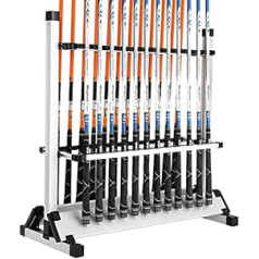 Baoz Fishing Rod Rack Fishing Rod Storage Holder Aluminium Alloy Portable Fishing Rod Organiser 24 Compartments for Freshwater Saltwater Spinning Rods & Reel Combo (Silver)