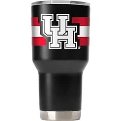 Gametime Sidekicks Houston Cougars melns dzeramais stikls 850 ml oficiāli licencēts 18/8 nerūsējošā tērauda dubultsiena vakuuma izolācija ar UV LED drukātiem logotipiem bez svīšanas paliek karsts/auksts — 360 grādi