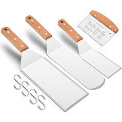 Leonyo Metal Spatula Set of 8, Stainless Steel Barbecue Accessories - Grill Spatula Scraper for Flat Top Cast Iron Teppanyaki Grill BBQ, Pancake Flipper Hamburger Turner Utensil, Gift for Men Women