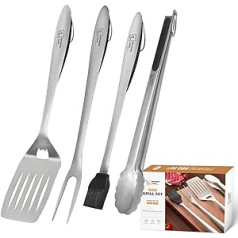 Double Two | 4-teiliges Grillwerkzeug-Set, Grillzange & Gabel & Spatel & Bürste, BBQ Grill Zubehör, Grillwerkzeuge, BBQ Tools, BBQ Tool Set, BBQ Utensilien für Grill, Grillset Kit, Grillzubehör für