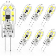 Cxyemt G4 LED spuldzes, 2 W 12 V G4 LED spuldzes, vēsas baltas 6000 K, 180 LM, 20 W halogēnu spuldžu nomaiņa, nemirgojošas spuldzes, neregulējamas LED tapu pamatnes lampas, 6 gab. iepakojumā