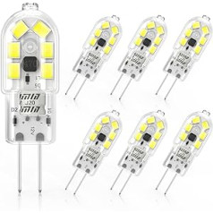 Cxyemt G4 LED Bulbs, 2 W 12 V G4 LED Bulbs, Cool White 6000 K, 180 LM, Replacement for 20 W Halogen Bulbs, No Flickering Bulbs, Non-Dimmable LED Pin Base Lamps, Pack of 6