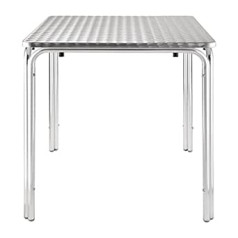 Bolero Stapelbarer quadratischer Tisch für den Innen- und Außenbereich Café Restaurant Bistro Terrassentisch 700mm, Aluminiumgestell, Edelstahlplatte, Abmessungen: 720(A) x 700(B) x 700(T)mm | U505