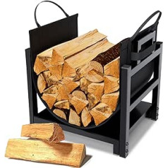 MOFEEZ Kaminholzregal für den Innenbereich mit Holzträger, pulverbeschichteter Stahl, hochgeladen bis 50 kg, 45,7 cm (G) x 33 cm (B) x 43,2 cm (H)