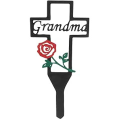 Yardwe Grabmarker aus Metall, Kreuz, Grab, Blumen, Oma, Gedenkpfahl, Trauergrab, für Friedhofsdekorationen