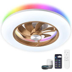 Orison Neo griestu ventilators ar gaismu — 22 griestu ventilatori ar Alexa/Google palīgu/lietotņu vadību, 6 ātruma līmeņi, krāsas maiņa (koka tonis + RGB Alexa)