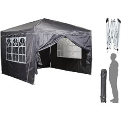 CHILLROI® Folding Gazebo, Roof Surface 300 x 300 cm, Platinum Grey, Polyester, Waterproof, Includes 4 Side Walls with Window, Multifunctional Tent, Includes Carry Bag