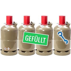 Bluecraft 4 x Camping propāna gāzes pudele piepildīta - 5 kg īpašuma gāzes pudele ar gāzes regulatora atslēgu + magnēts gāzes grilam, gāzes plītij, treileram, apkurei utt.