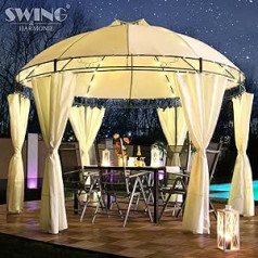 Swing & Harmonie LED lapene 350 cm Lavo ar sānu paneļiem un LED apgaismojumu + saules paneļa apaļa dārza lapene ballīšu telts Dārza telts apaļa, krēmkrāsas