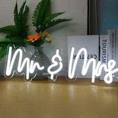 Deco Mr & Mrs Neona izkārtne kāzu dzimšanas dienas izlaiduma ballītei Sienas stiprinājuma mākslas dekorēšana Gaismas izkārtne Mr & Mrs 55 x 17 cm