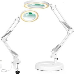 NOEVSBIG 2 in 1 Magnification Desk Lamp, 5X Magnifying Lamp with Clamp, 3 Color Adjustable Swivel Arm for Reading Rework Craft or Workbench