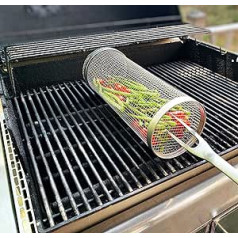 Zylinder Grillkorb, Edelstahl AuÃŸengrill Gemüse, Französisch Pommes, Grillkochzubehör Grillkorb Edelstahl Camping-Essentials 30 cm Mit Gabel