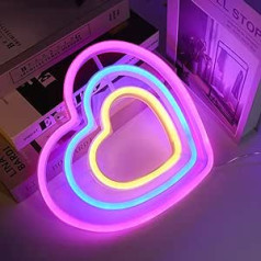 ENUOLI Herz-Neonschild, Herz-Neonlicht, Liebes-Herzform, LED-Licht, Regenbogen-Lichtschild, USB / batteriebetrieben, Herz-LED-Licht für Mädchenzimmer, Schlafsaal, Hochzeit, Jahrestag, Geburtstag,