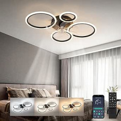 80 cm Ceiling Fan with Lighting Black Ceiling Lamp with Fan 4 Rings Light, 6 Levels Quiet Reversible DC Motor Summer/Winter Mode LED Dimmable with Memory Function for Living Room Office