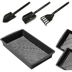 UPP Garden Sieve 2-in-1 Large & Jumbo Deluxe Garden Tool Set, Sieve with Adjustable Mesh Size & Sliding Function, Hand Spade, Hand Shovel & 5-Prong Rake, Plastic, Black