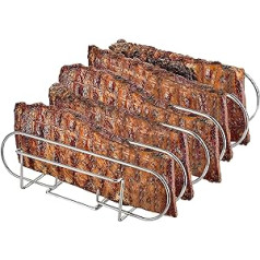 GugnRyAc nerūsējošā tērauda ribu rāmis smēķēšanai, BBQ grilam, gāzes kūpinātājam vai kokogļu grilam, satur 5 ribiņas grilēšanai, 100% nekaitīgs pārtikai, viegli tīrāms un bez pārklājuma