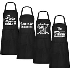 Mepase 4 Pack Funny Kitchen BBQ Apron for Men Father's Day BBQ Gifts Waterproof Oilproof Adjustable BBQ Apron with 2 Pockets for Cooking Chef Dad Husband Black One Size, black