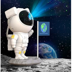 Monkey Home Astronaut LED Starry Sky Projector Night Light with Flags, Bluetooth Speaker, Timer and Remote Control, Gifts for Children Adults