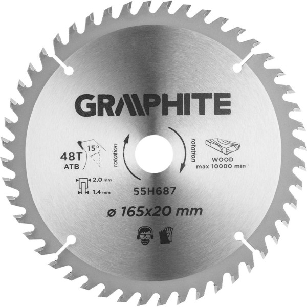 Graphite Zāģa asmens, iegremdēšanas zāģis, Widia, 165 x 1,4 x 2,0 x 20 mm, 48 zobi