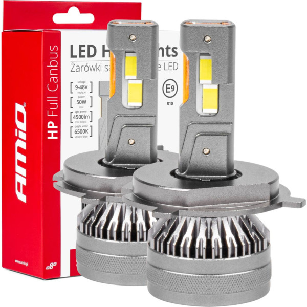 LED auto spuldzes hp full canbus h4 12v 24v 6500k amio-03673