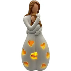 MISNODE Gifts for Mom from Daughter Candle Holder Statue with Flickering LED Candle Mothers Day Mother Daughter Hug Candle Holder Heart Shaped Holes