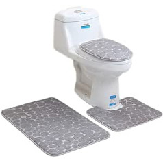 rutschfeste 3 Badteppich Set Super Soft Badteppich und WC Vorleger Memory Foam Pebble Dusche Matte Schnell trocknend Badezimmer Matte Teppich, U-förmigen Contour Matte un WC-Sitz Bezug, Grau