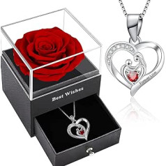 Muttertagsgeschenke für mama,Mutter Tochter Kette Geschenk,Ewige Rose Box ar Halskette Damen Silber 925,Infinity Rosen ar Herz Granat Kette,geburtstagsgeschenk für mama,Für Immer Rote Rose.