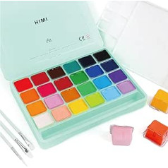 INK LAB HIMI Gouache Paint Set 24 Colours 30 ml Gouache Paint with Brush Non-Toxic Unique Jelly Cup Design with Palette for Artists Students Children