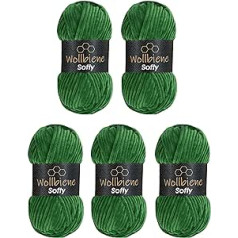 Wollbiene Softy 5 x 100 g šenila vilna tamborēšanai adīšanai Vilna, Baby Wool, 500 g šenila vilna, īpaši apjomīga tamborēšanas dzija (zaļa 88)